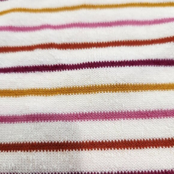 Lush NWT Multicolor Stripe Crop Tee Womens M White Pink Knit Notched Collar - Picture 9 of 9